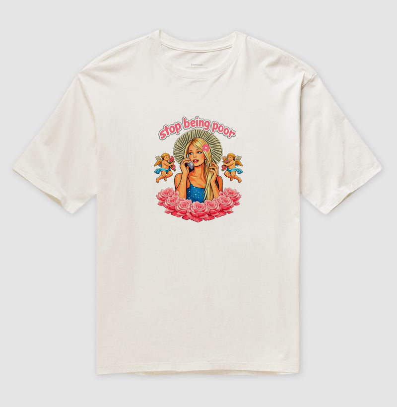 Camiseta Oversized Delgado "stop being poor"