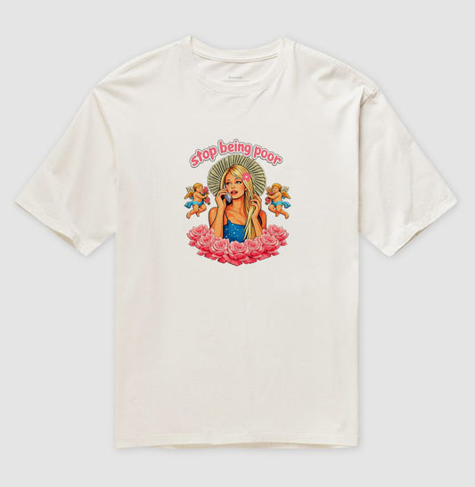 Camiseta Oversized Delgado "stop being poor"